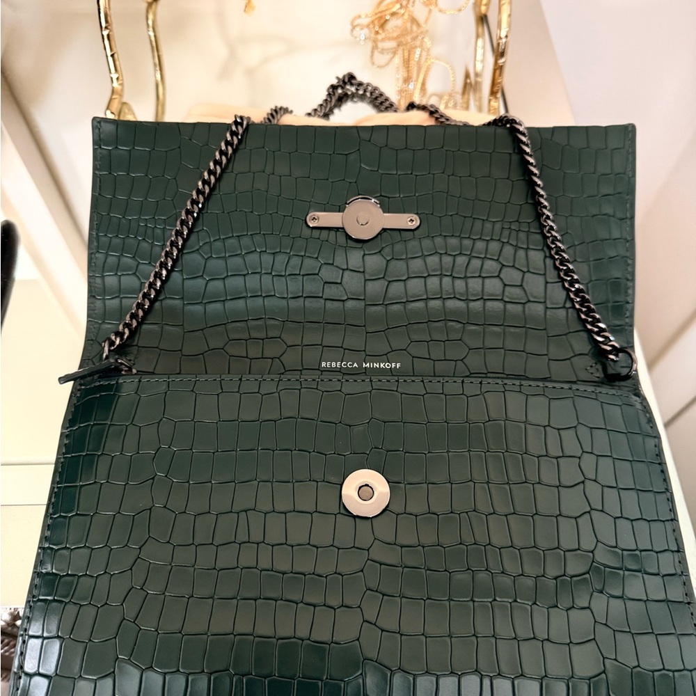 Rebecca Minkoff Green Leather Crocodile-Embossed Clutch Brand New Never Used - Picture 11 of 11